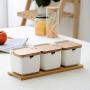 Keramische Gewürzdosen mit Lidselbst, Bambusgewürzbehälter mit Deckeln, Zuckeraufbewahrungsbehälter und Salzgewürzbox für Küche und Zuhause, Weiß, 250 ml (8,54 OZ), Set von 3
