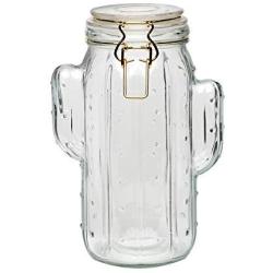 Amici Home Saguaro Glass Hermetic Jar, Figural Clear Textured Dry Food Storage Canister with Hermetic Preserving Lid, 52 Ounce Capacity (Large)