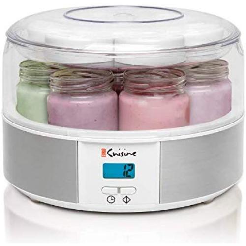 Euro Cuisine Yogurt Maker - YMX650 Automatic Digital Yogurt Maker Machine with Set Temperature - Includes 7-6 oz. Reusable Glass Jars and 7 Rotary Date Setting Lids for Instant Storage