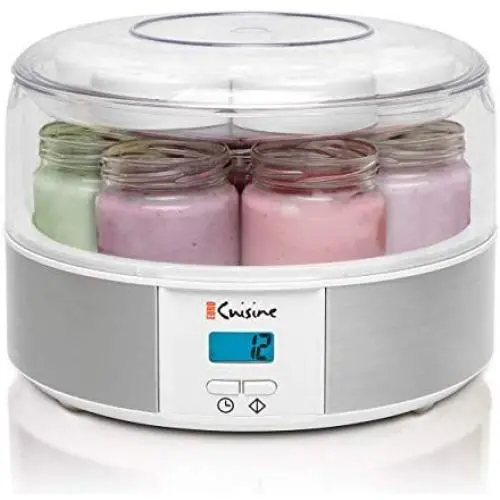 Euro Cuisine Yogurt Maker - YMX650 Automatic Digital Yogurt Maker Machine with Set Temperature - Includes 7-6 oz. Reusable Glass Jars and 7 Rotary Date Setting Lids for Instant Storage Euro Cuisine Yogurt Maker - YMX650 Automatic Digital Yogurt Maker Machine with Set Temperature - Includes 7-6 oz. Reusable Glass Jars and 7 Rotary Date Setting Lids for Instant Storage