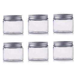 6PCS 250G/8oz Empty Refillable Plastic Clear Cosmetic Bottle Jar with Silver Aluminium Screw Lids And Inner Liner Makeup Travel Packing Container Organizer for Toner Cream Lotion Powder Liquids