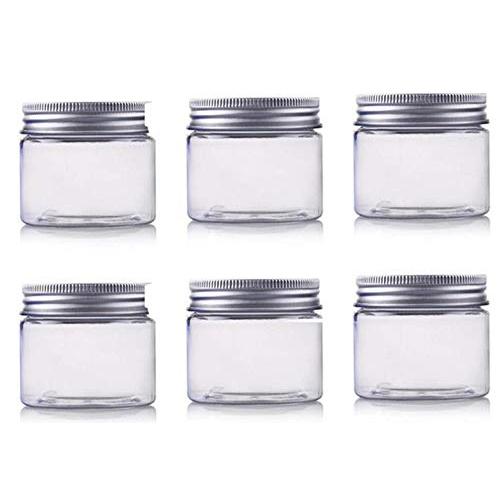 6PCS 250G/8oz Empty Refillable Plastic Clear Cosmetic Bottle Jar with Silver Aluminium Screw Lids And Inner Liner Makeup Travel Packing Container Organizer for Toner Cream Lotion Powder Liquids