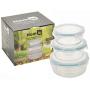 Homiu Glass Containers Food Storage Sets With Lids Three Piece Impact Resistant 14 22.9 33.4 Ounces Microwaveable Leak-Proof Dishwasher Freezer Oven Safe Nestable 6 Pack Round