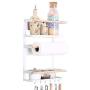 Kitchen Rack - Magnetic Fridge Organizer - 18x12.7x5 INCH - Paper Towel Holder, Rustproof Spice Jars Rack, Heavy-duty Refrigerator Shelf Storage Including 6 Removable Hooks (WHITE) - 2019 New Design
