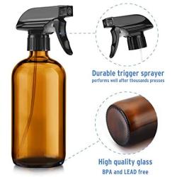 Titanker 2-Pack Spray Bottle, Amber Glass Spray Bottles, Empty Mist Spray Bottle Trigger Sprayer, Refillable 16oz Container for Essential Oils, Cleaning Solutions, Water (Brown)