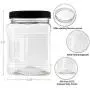 Reg Mouth Jars 32 Oz Plastic Clear Bottles Containers, Airtight Leak-Proof Lids Black Caps, Perfect for Storing Food - Pack of 2