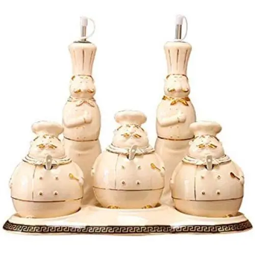 Bouteilles d'épices miniatures, ustensiles de cuisine, boîte d'épices en céramique, joli ensemble.
