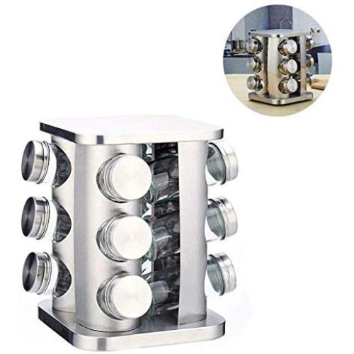 DUDDP Storage Spice lar set Rotating Spice Rack,Thicken Bottom, Stainless Steel Spice Rack,For 12 Spice Jars With Lids,Free Standing Spice Rack Organiser With Kitchen Storage Jars For Spice