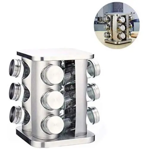 Étagère à Épices DUDDP, Ensemble d'Épices Rotatif, Base Renforcée, Étagère à Épices en Acier Inox, Compatible avec 12 Boîtes à Épices avec Couvercles, Organisateur d'Étagère à Épices Libre-Service avec Boîtes de Rangement pour Cuisine Étagère à Épices DUDDP, Ensemble d'Épices Rotatif, Base Renforcée, Étagère à Épices en Acier Inox, Compatible avec 12 Boîtes à Épices avec Couvercles, Organisateur d'Étagère à Épices Libre-Service avec Boîtes de Rangement pour Cuisine