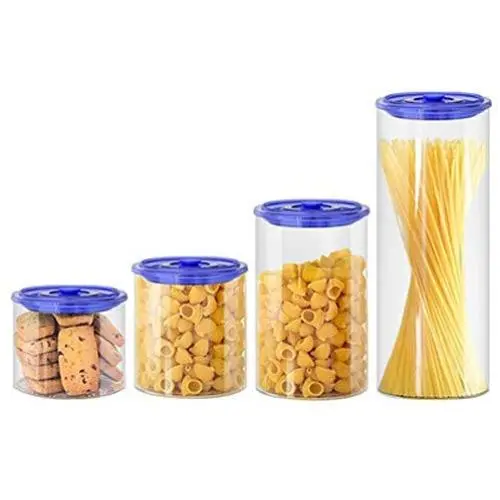 WH- Sealed Glass Jars Fresh Kitchen Design Manual Release Valve Accommodating Moisture Grains Tank 4 Sets Snack (Color : Blue)