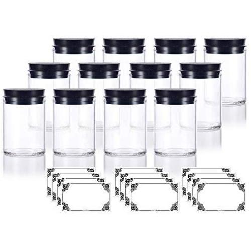 2 oz Premium Borosilicate Clear Glass Jars with Silicone Covered Cork Lid (12 Pack) + Labels