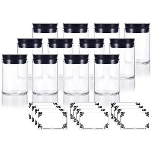 2 oz Premium Borosilikat Glasbehälter mit Silikonkorkenverschluss (12er Pack) + Etiketten