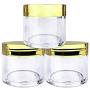 Beauticom 3 Pieces 30G/30ML(1 Oz) Round Clear Jars with Metallic GOLD Flat Top Lids for Herbs, Spices, Loose Leaf Teas, Coffee & Other Foods- BPA Free