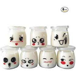 Sunormi 200ml Emoticon Design Glass Pudding Yogurt Jars With Lids 6oz,6Pcs