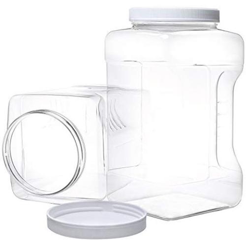 2 Pack Gallon Jars with Lids - Large Empty Plastic Storage Container - BPA Free