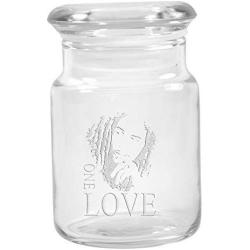 Clear Glass Herb Stash Jar with Lid 4.5 oz with Bob Marley Logo from Smoke Promos