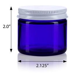 Cobalt Blue Thick Glass Straight Sided Jar with White Metal Airtight Lid - 2 oz / 60 ml (12 pack) + Spatulas and Labels