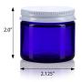 Cobalt Blue Thick Glass Straight Sided Jar with White Metal Airtight Lid - 2 oz / 60 ml (12 pack) + Spatulas and Labels