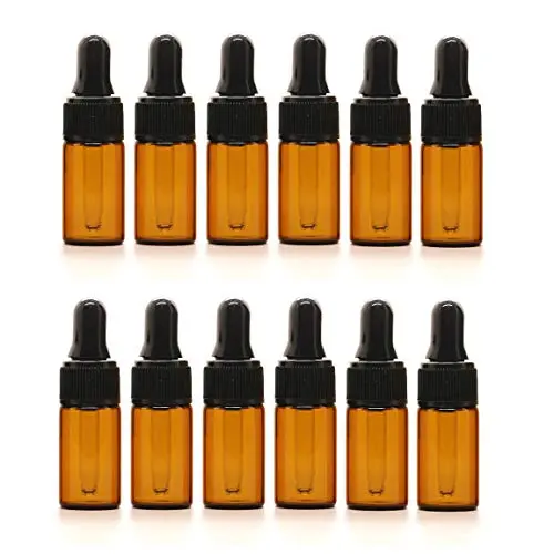 12PCS 3ML 0.1OZ Brown Empty Glass Dropper Bottles with Black Cap Essential Oil Storage Holder Small Sample Jar Refillable Portable Durable Cosmetic Container for Travel Daily Life 12PCS 3ML 0.1OZ Brown Empty Glass Dropper Bottles with Black Cap Essential Oil Storage Holder Small Sample Jar Refillable Portable Durable Cosmetic Container for Travel Daily Life