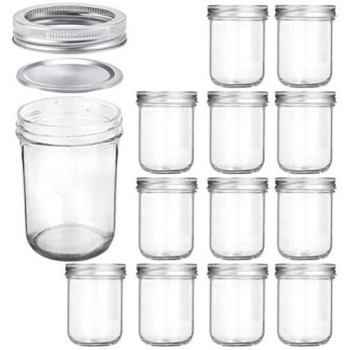 Wide Mouth Mason Jars 16 oz, KAMOTA 16oz Mason Jars Canning Jars Jelly Jars With Wide Mouth Lids and Bands, Ideal for Jam, Honey, Wedding Favors, Shower Favors, Baby Foods, 12 PACK