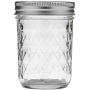 Ball Quilted Crystal Mason Jars Regular Mouth 8 oz Bundle with Non Slip Jar Opener- Set of 4 Mason Jars - Canning Glass Jars with Lids and Bands