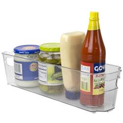 Home Basics Small Plastic Fridge Bin with Handle - Stackable Storage Refrigerator Organizer Bins Fridge, Freezer, Pantry and Kitchen, Clear (1)