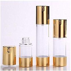 3PCS Transparent With Gold Cap Airless Pump Lotiono Bottle Vacuum Press Jars Pot Vial Container For Serums Makeup Foundations Cosmetic Emulsion Lotion Cream Liquid(15ML /0.5 oz)