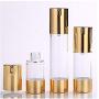 3PCS Transparent With Gold Cap Airless Pump Lotiono Bottle Vacuum Press Jars Pot Vial Container For Serums Makeup Foundations Cosmetic Emulsion Lotion Cream Liquid(15ML /0.5 oz)
