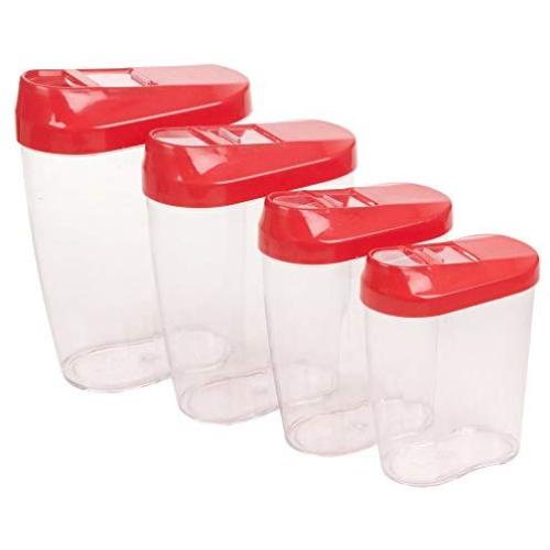 EG Homeware 4Pc Stacking Nested Food Storage Dispenser Containers Set Slide Lid Easy Pour (Red)