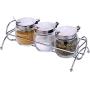 Kitchen Storage Containers Glass Jars,Iron Spice Rack Set Send Spoon,Oil Vinegar Pot Kitchen Supplies Pack of 3