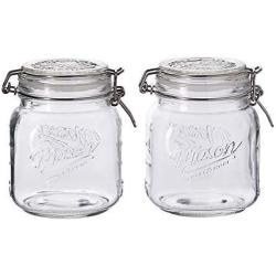 Mason Craft & More Airtight Kitchen Food Storage Clear Glass Clamp Jars, 2 Pack of 34 Ounce (1 Liter) Medium Clamp Jar