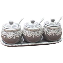 Mini Spice Jars European ceramic seasoning jar three-piece creative kitchen supplies