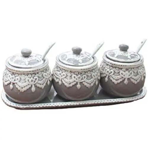 Mini Gewürzgläser, europäische keramische Würzespender Set 3-teilig, kreative Küchenutensilien