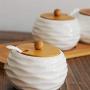 Kitchen seasoning box/Ceramic Seasoning Storage Container and Wooden Pallet Seasoning jar with Spoon
