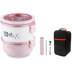 Thermos Food Jar Portable Multi-storey Thermos 304 Stainless Food Flask for kids,Leakproof Insulated Food Containers, Insulated Bag (Color : Pink, Size : 1400ML)