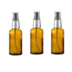 Elandy 3PCS Glass Pump Bottles with Pipet -Brown Cosmetic Lotion Shower Toiletries Liquid Make up Storage Container Jars with Black Press Pump (50ml)