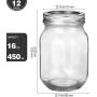 KAMOTA Mason Jars 16 oz With Regular Lids and Bands, Ideal for Jam, Honey, Wedding Favors, Shower Favors, Baby Foods, DIY Magnetic Spice Jars, 12 PACK, 20 Whiteboard Labels Included