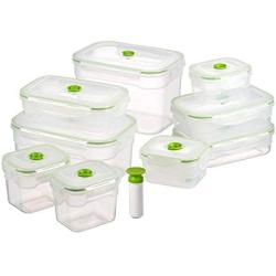 Lasting Freshness Vacuum Seal Food Storage Containers - Deep Freezer Food Sealer - Hand Held Vacuum Food System - Quick Seal Marinator - Rectangle - 19Pc - Green Color