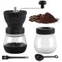 Bochionyu Manual Coffee Grinders, Portable Hand Coffee Mill with Adjustable Ceramic Burrs, Cleaning Brush, Glass Storage Jars, Silicone Non-Slip Mat, Silicone Dust-Proof Cover for Beans, Easy to Clean (Black)