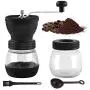 Bochionyu Manuelle Kaffeemühlen, Tragbare Handmühle mit verstellbaren Keramikmahlwerken, Reinigungsschwamm, Glasbehälter, Silikon-Nichtrutschmatten, Silikon-Dichtung zur Staubabdichtung, leicht zu reinigen (Schwarz)