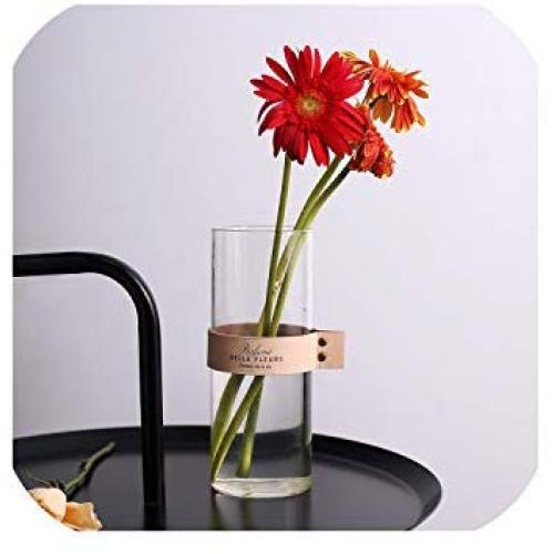 Minimalist Chic Glass Storage Jar Bottle With Leather Decor Scandinavian Nordic Desk Storage Bottle Organizer Flower Container L,Brown