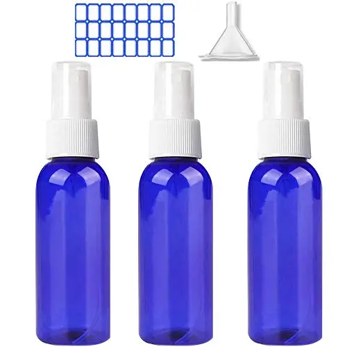 3er Set Kleine Sprühflasche (2 oz) – Premium Kunststoff-Alkohol-Sprühflasche – Mini Sprühflaschen mit Trichter und 24 Etiketten – Dicht, Leicht zu Tragen, Weite Anwendung, Leicht & Tragbar