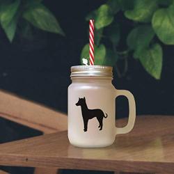 Maroon Peruvian Hairless Dog Silhouette Frosted Glass Mason Jar With Straw