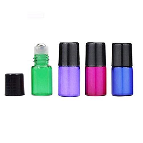 12PCS 2ml/0.06oz Empty Refillable Glass Essential Oil Roller Bottles Vial Sample Storage with Metal Ball and Black Cap Cosmetic Jar Container Holder For Perfume Lip Oil Aromatherapy Color Random