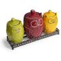 Kitchen Canister Set & Metal Tray- Ceramic Canister Set with Base- Earthenware Owl Design Kitchen Canister- Chef Deluxe Kitchen Canister