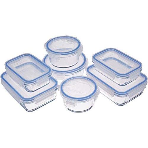 AmazonBasics Glass Locking Lids Food Storage Containers, 14-Piece Set