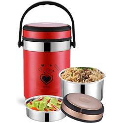 Lunch Box Food Storage Leak Proof Design Jar School Picnic Office Outdoors Waterproof Wide Mouth Bpa-free Material 304 Stainless Steel (Color : Red, Size : 2.0L)