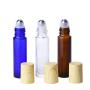 3PCS 10ml/0.34oz Empty Refillable Blue Glass Roll-on Bottles with Stainless Steel Roller Balls Wood Grain Cap Portable Cosmetic Containers Jar Pot Vials Holder for Essential Oil Perfume