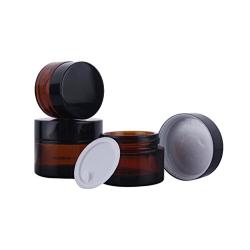 3Pcs 0.34oz Amber Glass Round Jars Empty Cosmetic Containers with Inner Liners and black Lids For Cosmetics and Face cream Lotion (10ml)