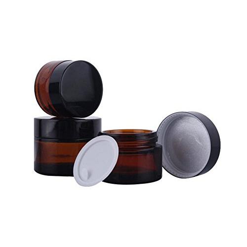 3Pcs 0.34oz Amber Glass Round Jars Empty Cosmetic Containers with Inner Liners and black Lids For Cosmetics and Face cream Lotion (10ml)